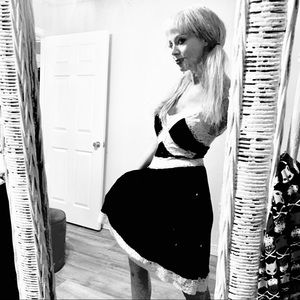 Blk and ivory lace Betsey slip dress